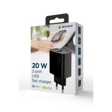 GEMBIRD laadija USB 20W 2port must