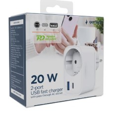 GEMBIRD laadija 2port USB 20W valge AC