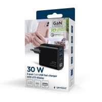 GEMBIRD laadija USB 30W 3port must GEMBIRD laadija USB 30W 3port must