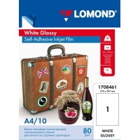 PET kile LOMOND, tindiprint, valge läikiv, liimuv, A4, 10 lehte