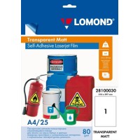 PET kile LOMOND, laserprint, matt läbipaistev, liimuv, A4, 25 lehte