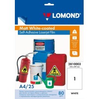 PET kile LOMOND, laserprint, matt valge, liimuv, A4, 25 lehte