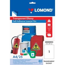 PET kile LOMOND, laserprint, läbipaistev, läikiv, liimuv, A4, 25 lehte