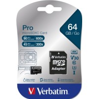 VERBATIM MicroSDXC kaart 64GB + adapter VERBATIM MicroSDXC kaart 64GB + adapter