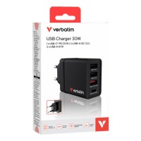 VERBATIM laadija 30W 4-port USB must VERBATIM laadija 30W 4-port USB must